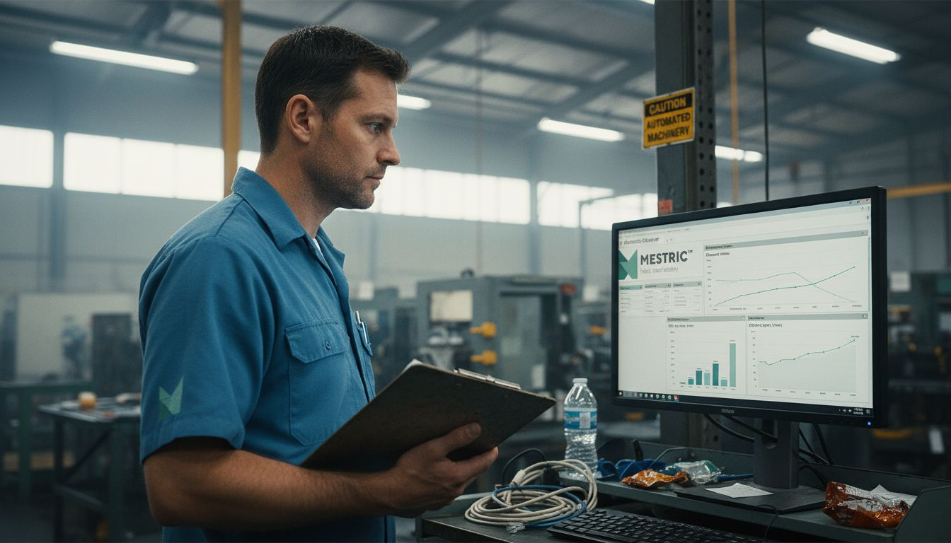 Supervisor reviews MES dashboard on shop floor