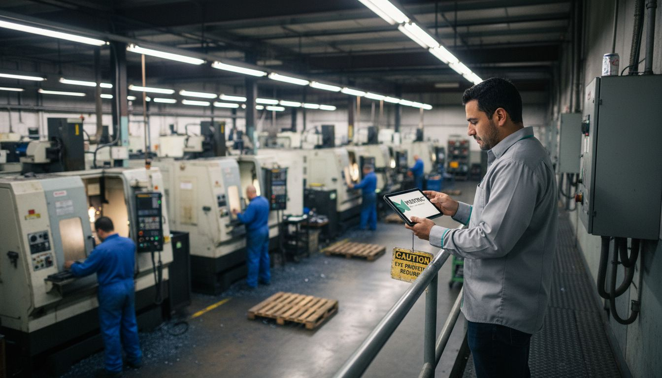 Production manager in active manufacturing plant