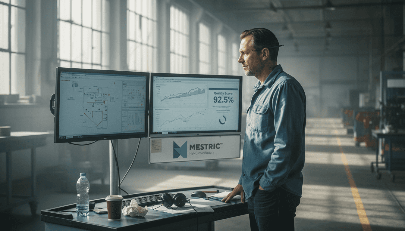 Manager overseeing real-time manufacturing data