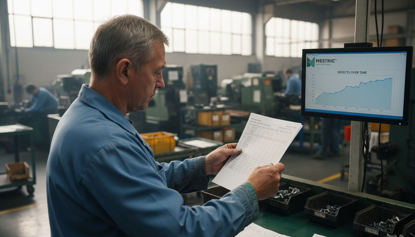 Factory supervisor checking quality checklist