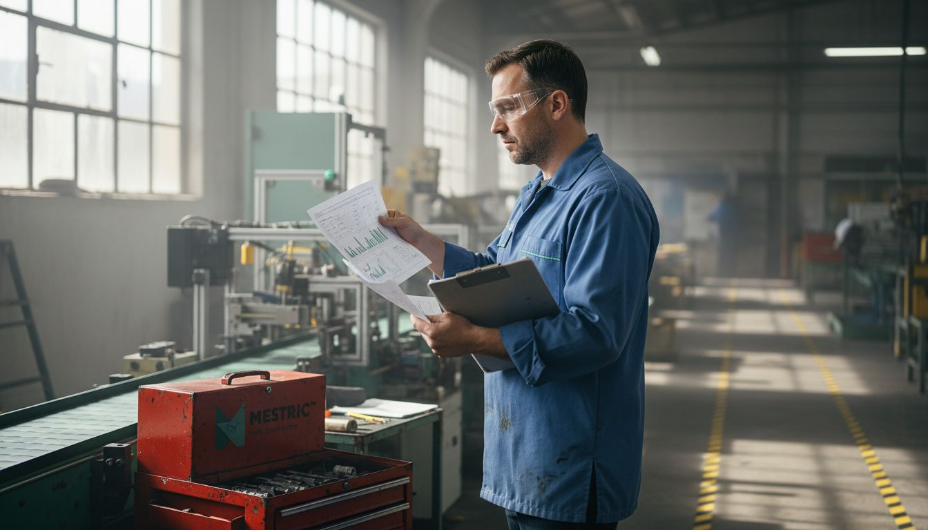 Factory supervisor reviewing quality control charts