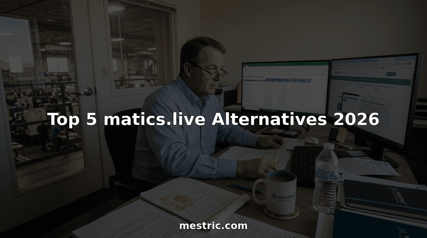 Factory manager comparing manufacturing software tools at desk