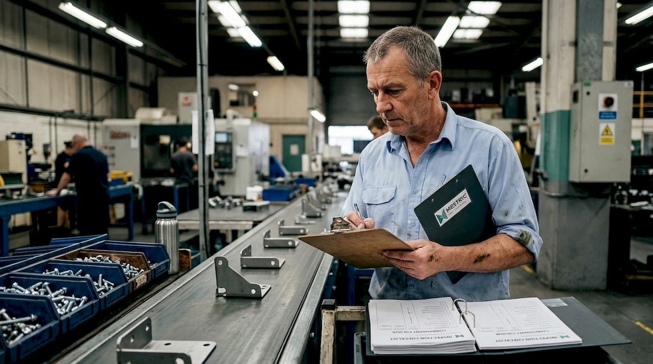 Supervisor inspecting manufacturing quality process