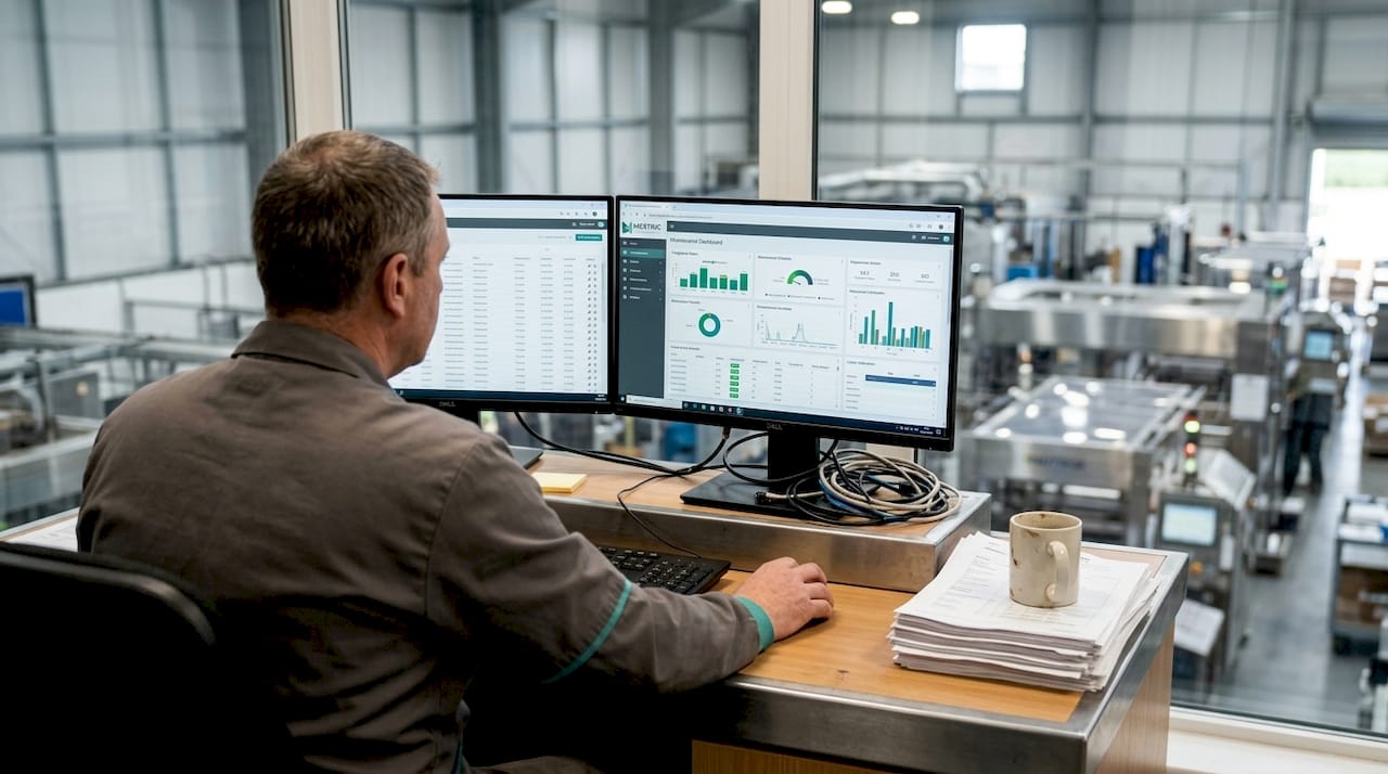 Supervisor viewing factory analytics in control room