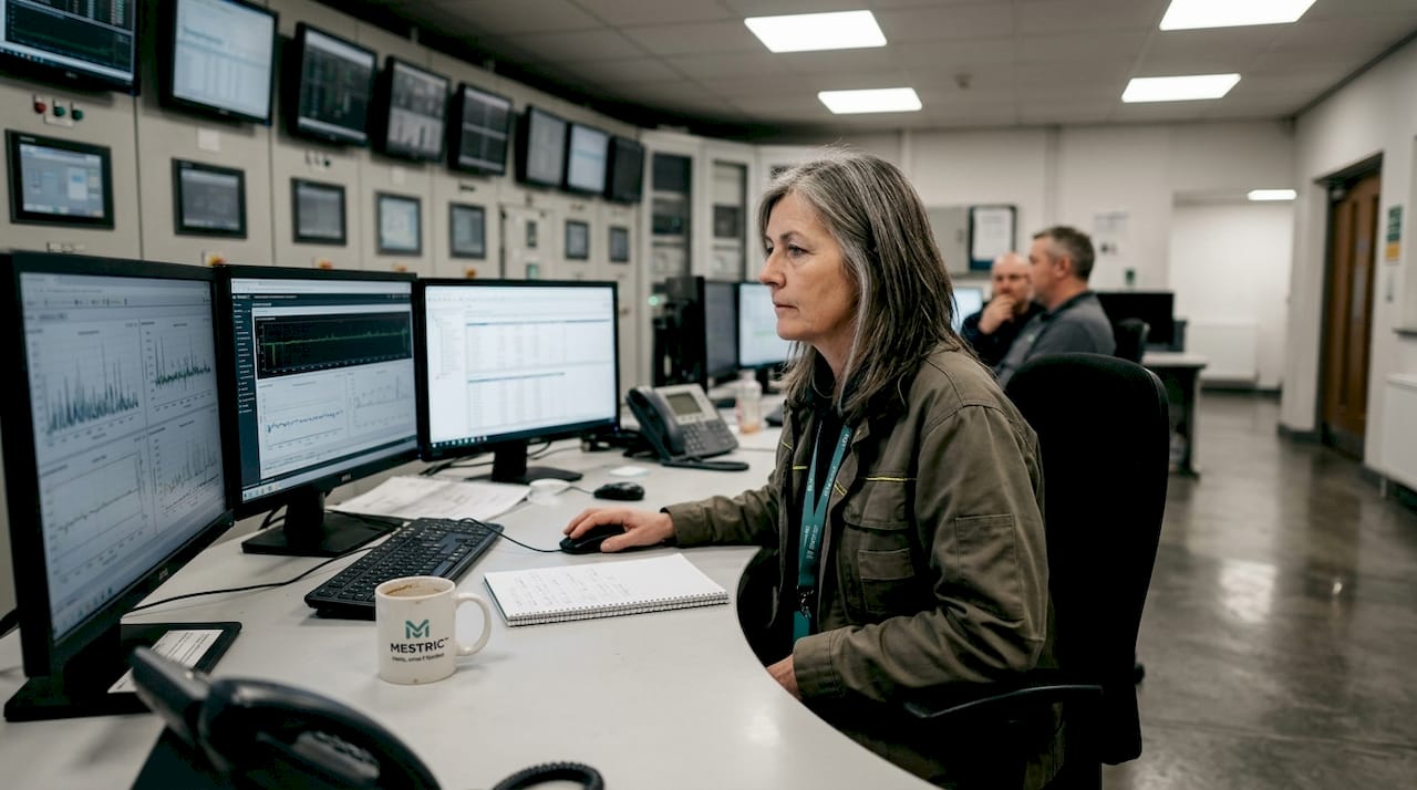 Engineer monitoring plant automation systems at workstation