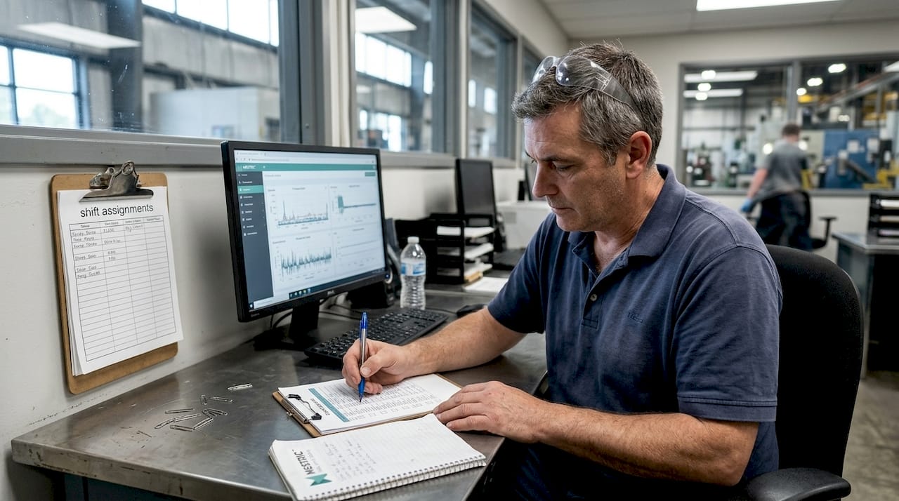 Production supervisor marking daily checklist