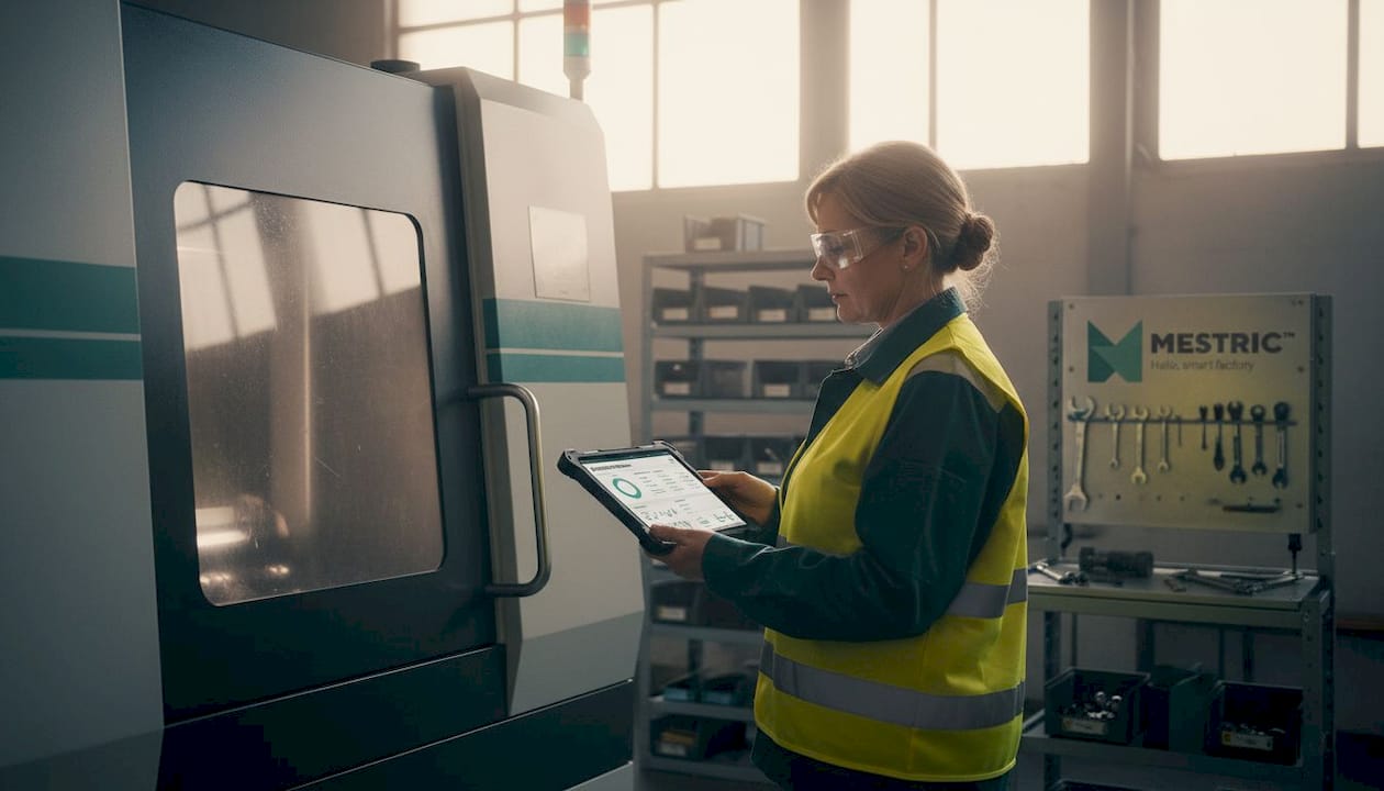 Supervisor monitoring factory equipment status