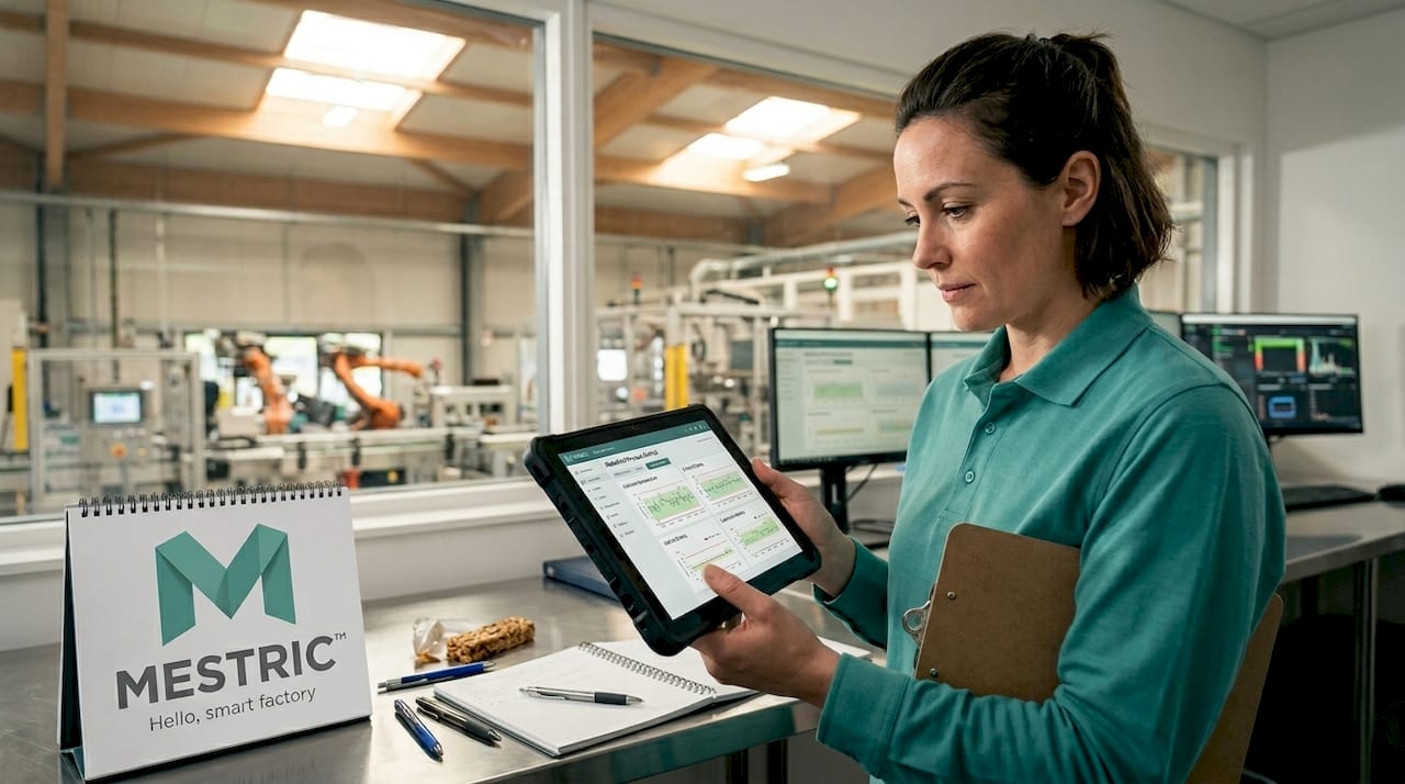 Production engineer reviewing factory quality data