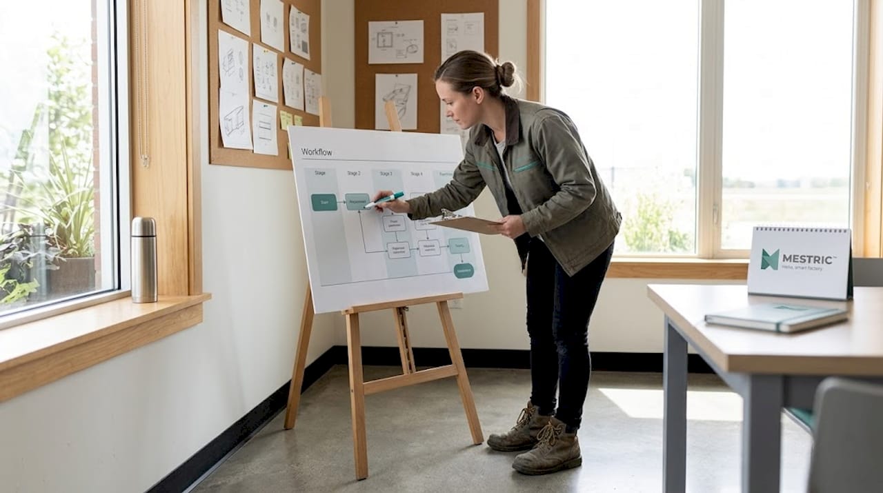 Production manager marking workflow diagram