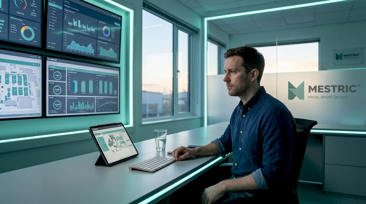 Factory manager monitoring digital production data