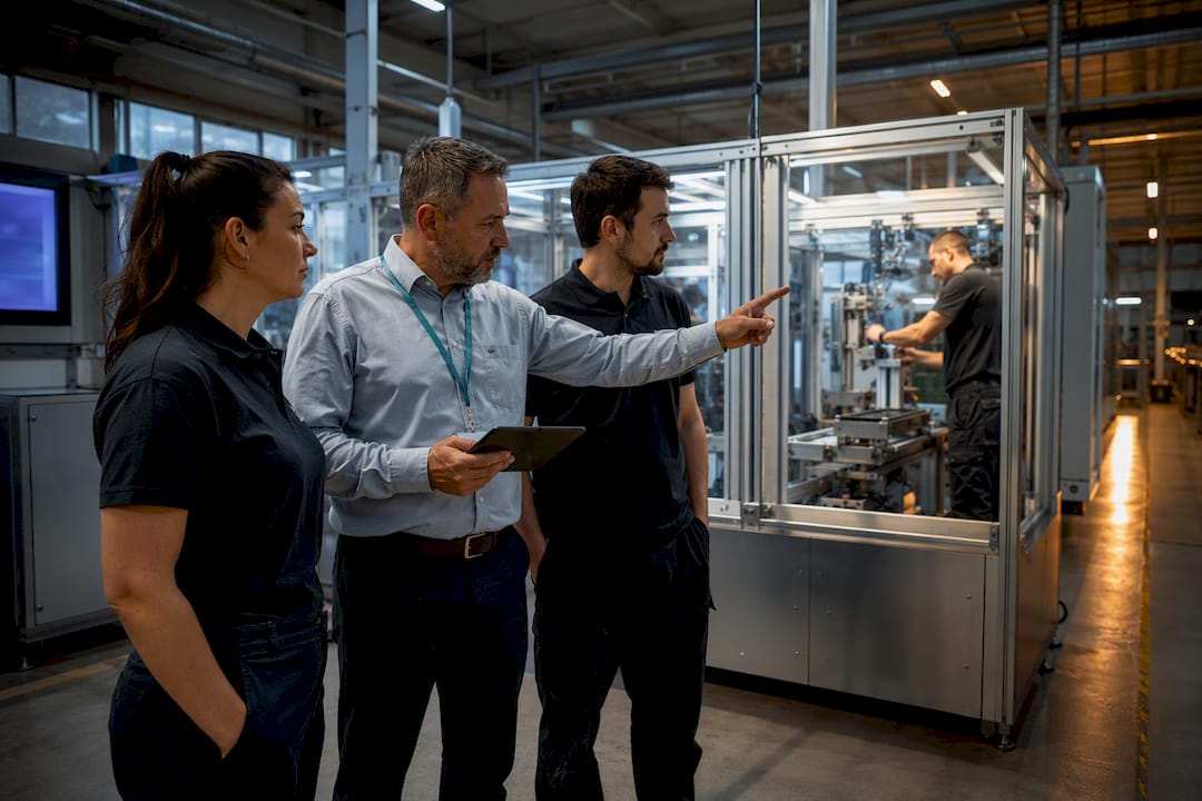 Plant team reviewing a pilot production cell