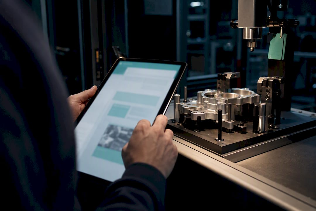 Operator reviewing digital work instructions