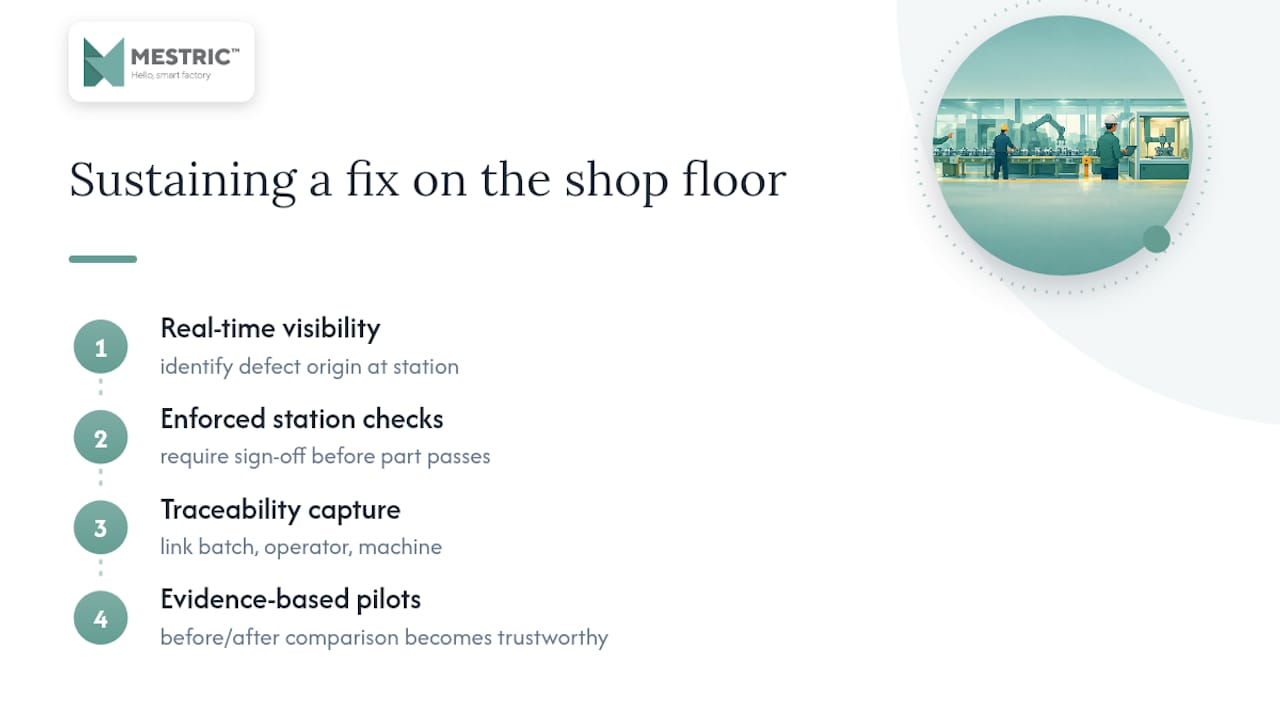 What shop-floor deployments teach about sustaining a fix — overview diagram