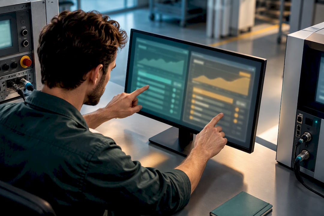 Engineer validating two machine telemetry feeds