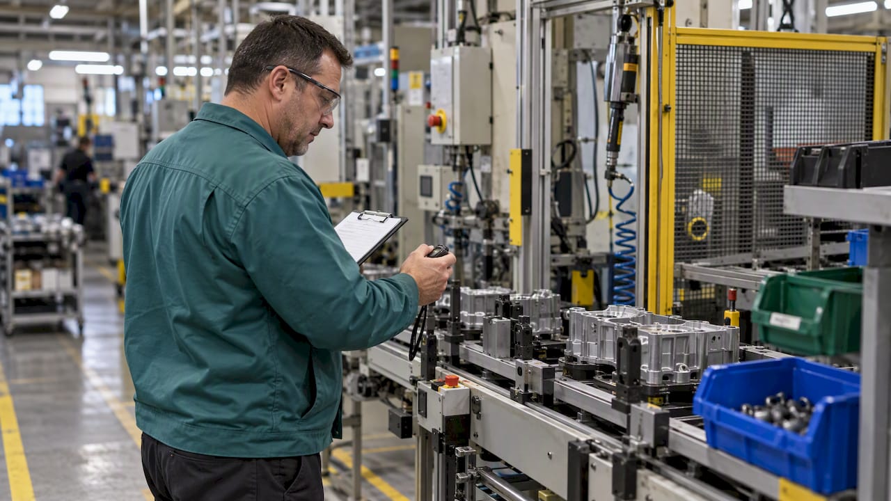 Supervisor observing production line stoppage