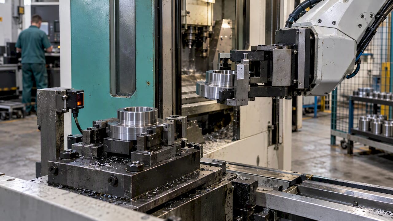 Machine transferring a component during a production cycle