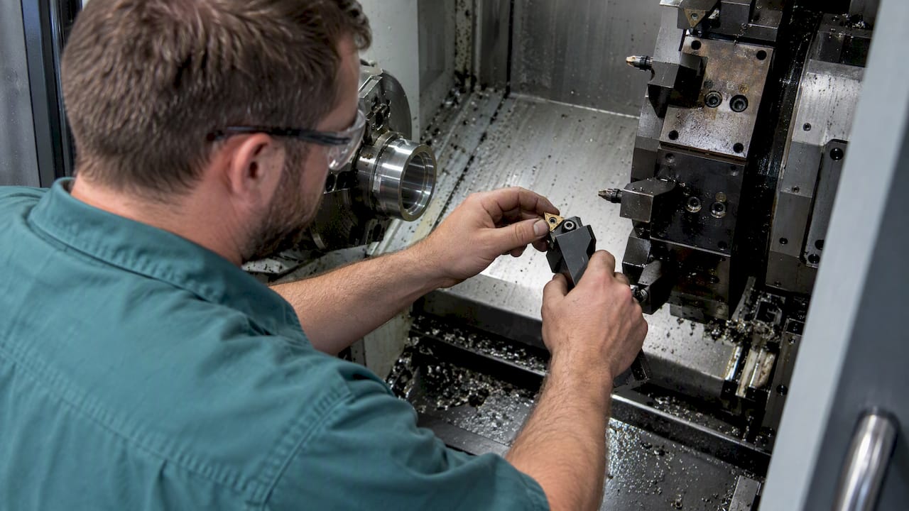 Operator replaces a worn cutting insert